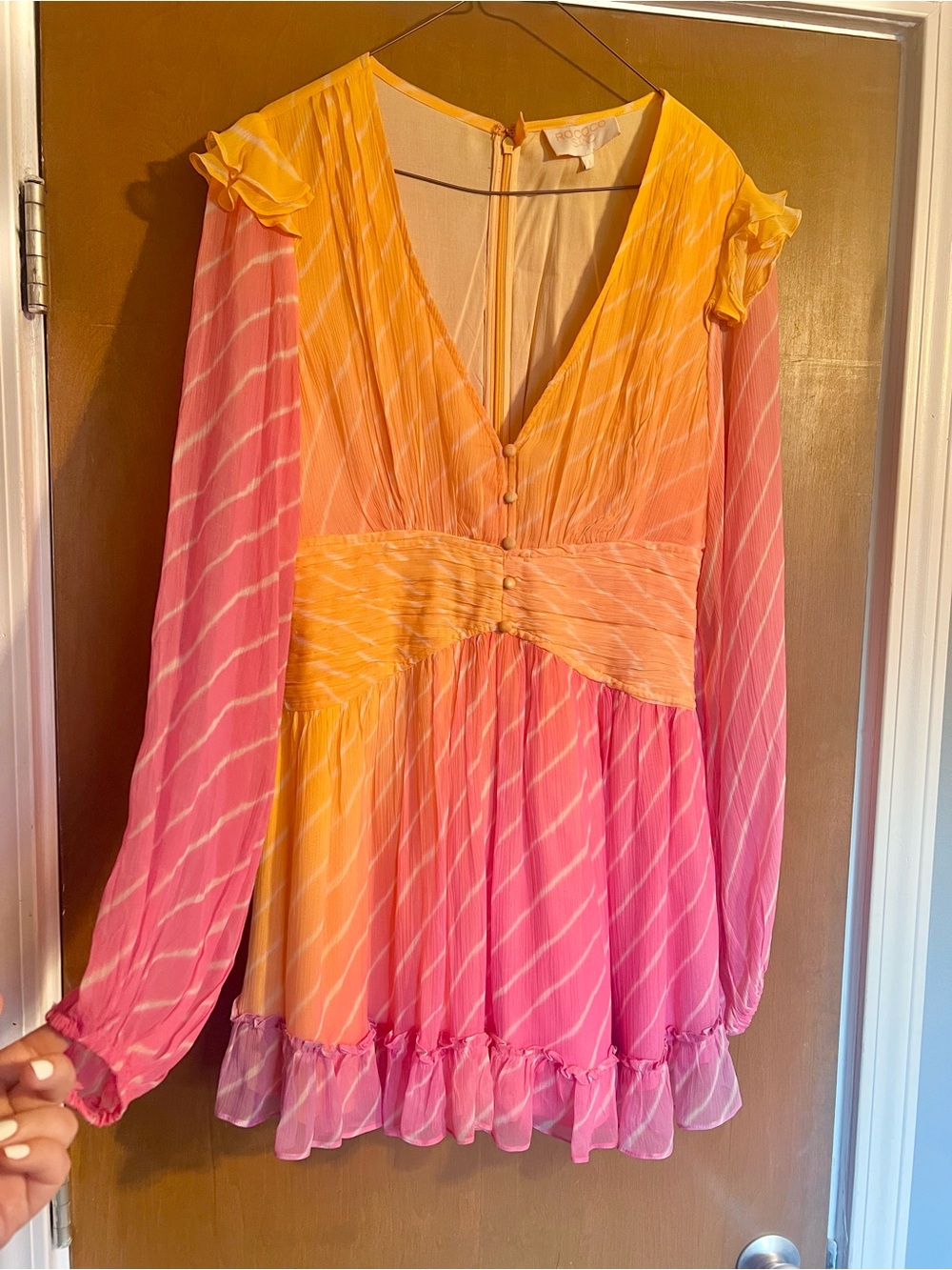 Rococo Sand Pink & Yellow Ombre V-Neck Evie Long Sleeve Tunic Dress